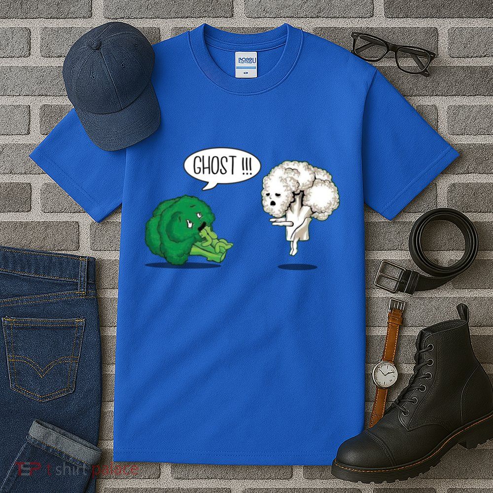 Funny Scared Broccoli By Ghost Cauliflower Funny Vegetarian Gift Tall T-Shirt