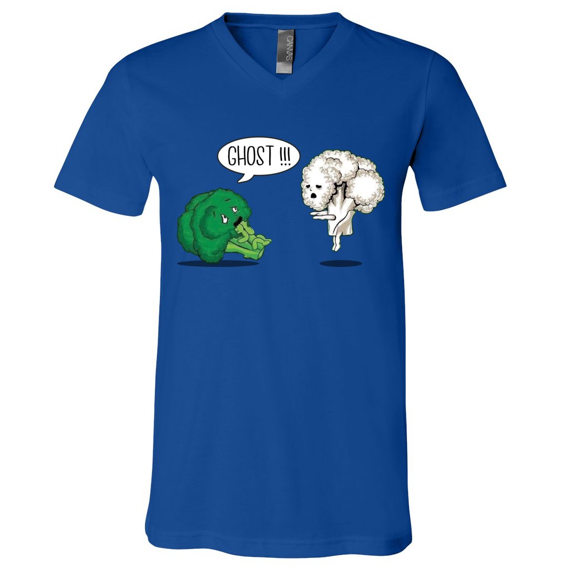 Funny Scared Broccoli By Ghost Cauliflower Funny Vegetarian Gift V-Neck T-Shirt