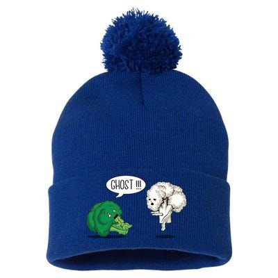 Funny Scared Broccoli By Ghost Cauliflower Funny Vegetarian Gift Pom Pom 12in Knit Beanie