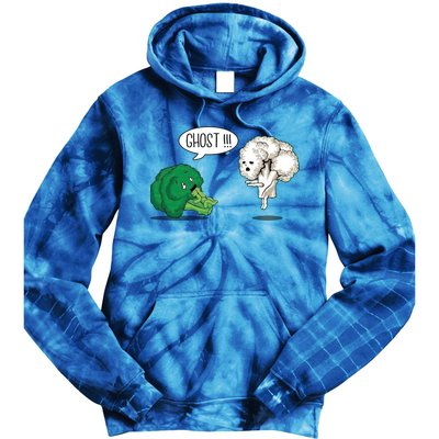 Funny Scared Broccoli By Ghost Cauliflower Funny Vegetarian Gift Tie Dye Hoodie