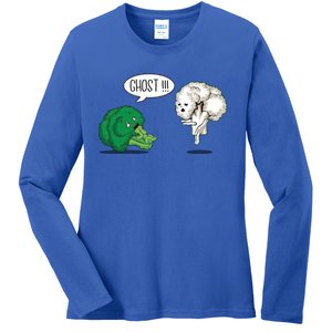 Funny Scared Broccoli By Ghost Cauliflower Funny Vegetarian Gift Ladies Long Sleeve Shirt