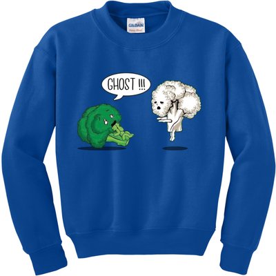 Funny Scared Broccoli By Ghost Cauliflower Funny Vegetarian Gift Kids Sweatshirt