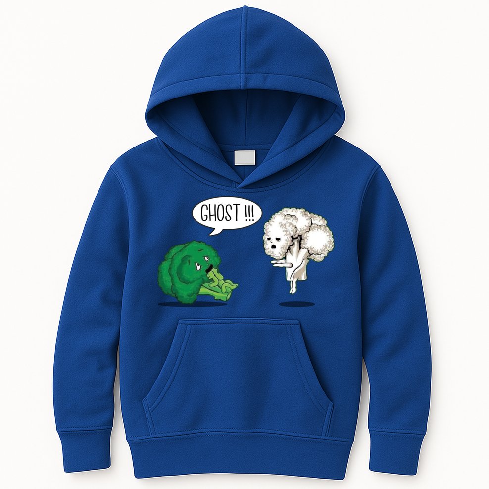 Funny Scared Broccoli By Ghost Cauliflower Funny Vegetarian Gift Kids Hoodie