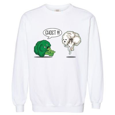Funny Scared Broccoli By Ghost Cauliflower Funny Vegetarian Gift Garment-Dyed Sweatshirt