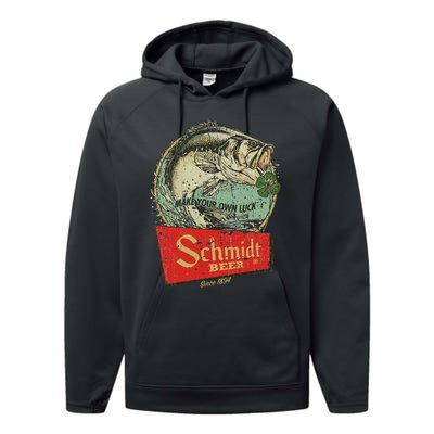 Fishing Schmidt Beer Make Your Own Luck 1894 Vintage Performance Fleece Hoodie