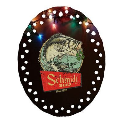 Fishing Schmidt Beer Make Your Own Luck 1894 Vintage Ceramic Oval Ornament