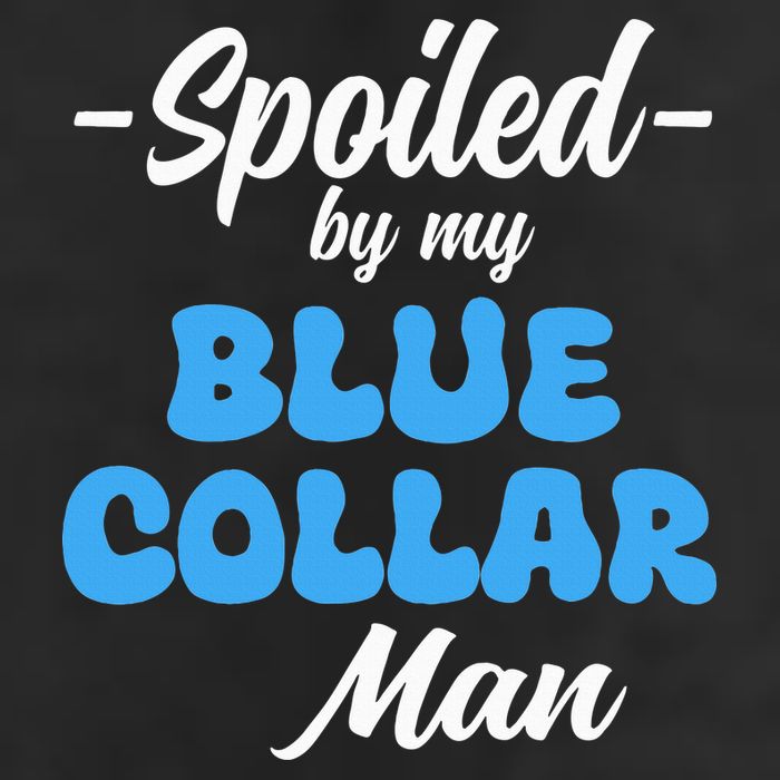 funny Spoiled By My Blue Collar Manhusband wife girlfriend 7 Panel Mesh Trucker Snapback Hat