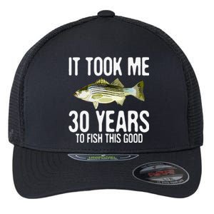 Funny Striped Bass Fishing 30th Birthday 30 Years To Fish Flexfit Unipanel Trucker Cap