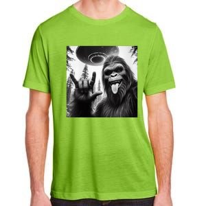 Funny Sasquatch Bigfoot Rock On Selfie With Ufo Alien Adult ChromaSoft Performance T-Shirt