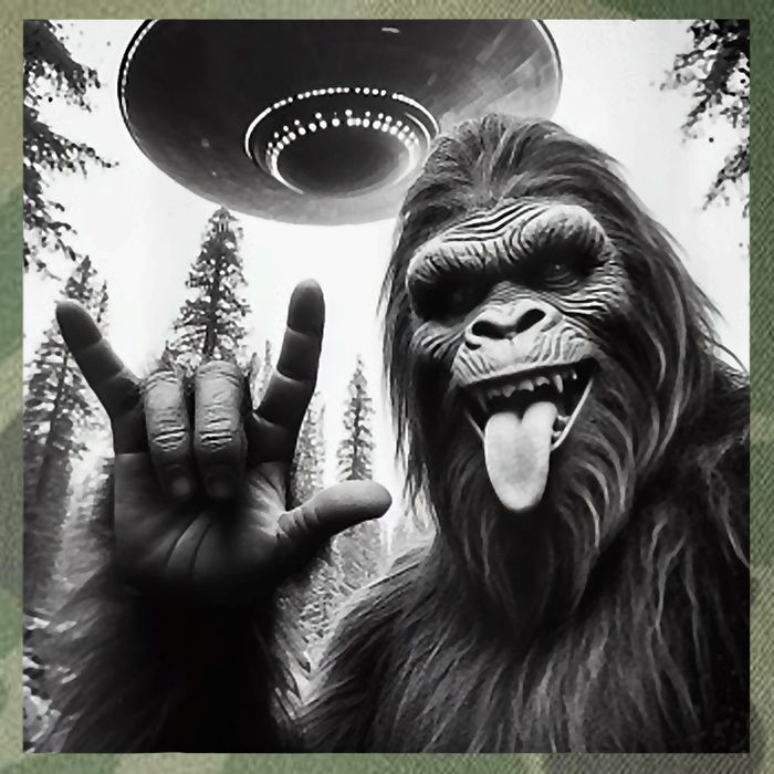 Funny Sasquatch Bigfoot Rock On Selfie With Ufo Alien Legacy Tie Dye Trucker Hat