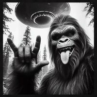 Funny Sasquatch Bigfoot Rock On Selfie With Ufo Alien Ladies PosiCharge Tri-Blend Wicking Tank