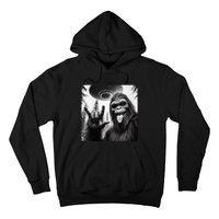 Funny Sasquatch Bigfoot Rock On Selfie With Ufo Alien Hoodie