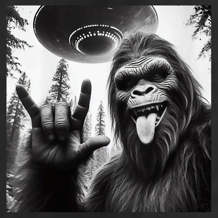Funny Sasquatch Bigfoot Rock On Selfie With Ufo Alien Adult Drive Performance Visor