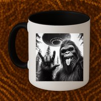 Funny Sasquatch Bigfoot Rock On Selfie With Ufo Alien Mug