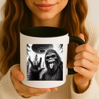 Funny Sasquatch Bigfoot Rock On Selfie With Ufo Alien Mug