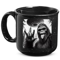 Funny Sasquatch Bigfoot Rock On Selfie With Ufo Alien 15oz Campfire Ceramic Mug