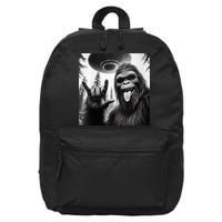Funny Sasquatch Bigfoot Rock On Selfie With Ufo Alien 16 in Basic Backpack