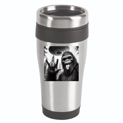 Funny Sasquatch Bigfoot Rock On Selfie With Ufo Alien 16oz Travel Tumbler