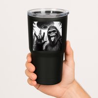 Funny Sasquatch Bigfoot Rock On Selfie With Ufo Alien Tumbler