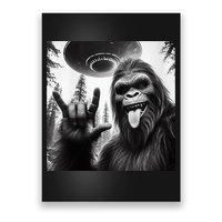 Funny Sasquatch Bigfoot Rock On Selfie With Ufo Alien Poster