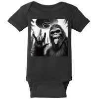 Funny Sasquatch Bigfoot Rock On Selfie With Ufo Alien Baby Bodysuit