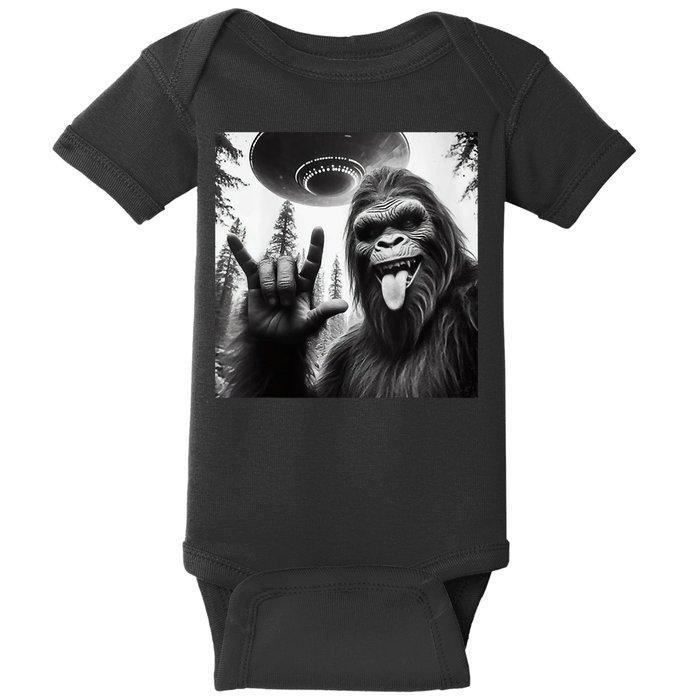 Funny Sasquatch Bigfoot Rock On Selfie With Ufo Alien Baby Bodysuit