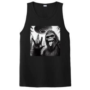 Funny Sasquatch Bigfoot Rock On Selfie With Ufo Alien PosiCharge Competitor Tank