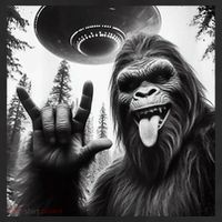 Funny Sasquatch Bigfoot Rock On Selfie With Ufo Alien Trucker Hat