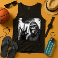 Funny Sasquatch Bigfoot Rock On Selfie With Ufo Alien Tank Top