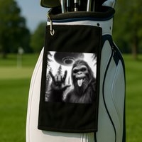 Funny Sasquatch Bigfoot Rock On Selfie With Ufo Alien Golf Towel