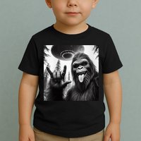 Funny Sasquatch Bigfoot Rock On Selfie With Ufo Alien Toddler T-Shirt