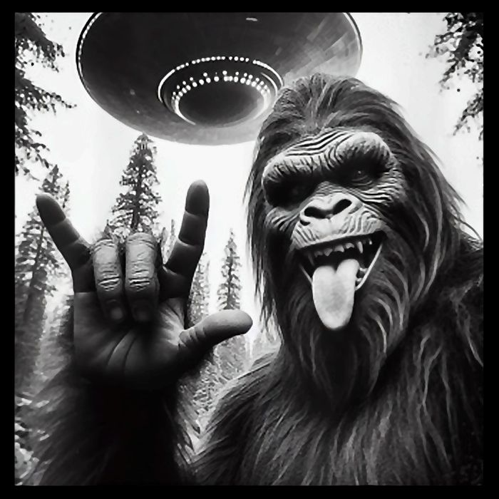 Funny Sasquatch Bigfoot Rock On Selfie With Ufo Alien Toddler T-Shirt