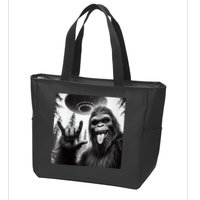 Funny Sasquatch Bigfoot Rock On Selfie With Ufo Alien Zip Tote Bag