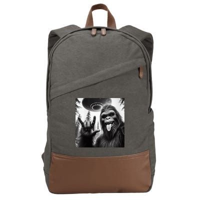 Funny Sasquatch Bigfoot Rock On Selfie With Ufo Alien Cotton Canvas Backpack