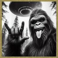 Funny Sasquatch Bigfoot Rock On Selfie With Ufo Alien Garment-Dyed Women's Muscle Tee