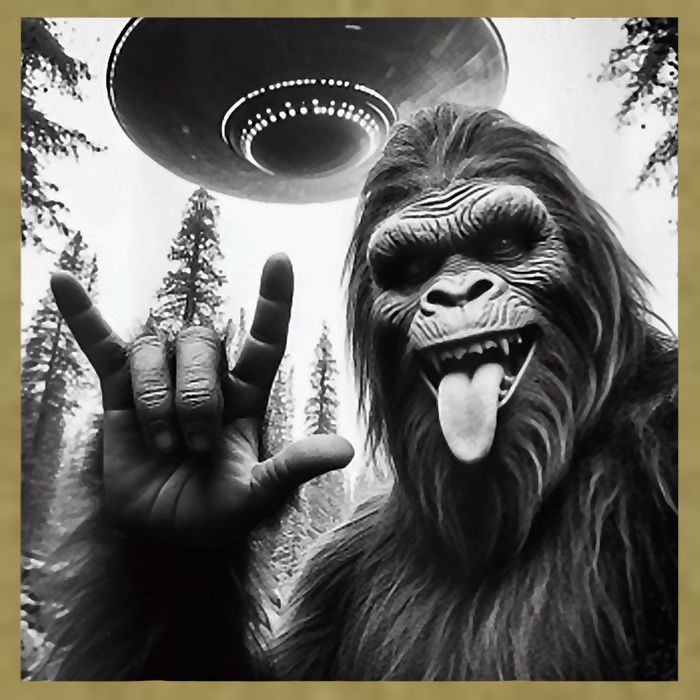 Funny Sasquatch Bigfoot Rock On Selfie With Ufo Alien Garment-Dyed Women's Muscle Tee