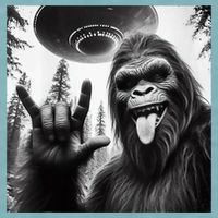 Funny Sasquatch Bigfoot Rock On Selfie With Ufo Alien Sueded Cloud Jersey T-Shirt