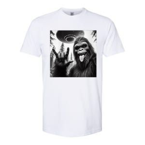 Funny Sasquatch Bigfoot Rock On Selfie With Ufo Alien Softstyle CVC T-Shirt