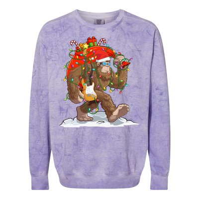 Funny Santa Bigfoot Christmas Lights Rock Sasquatch Believe Colorblast Crewneck Sweatshirt