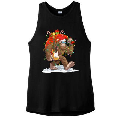 Funny Santa Bigfoot Christmas Lights Rock Sasquatch Believe Ladies PosiCharge Tri-Blend Wicking Tank