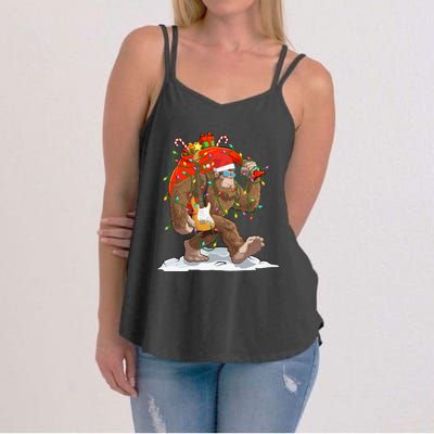 Funny Santa Bigfoot Christmas Lights Rock Sasquatch Believe Women's Strappy Tank