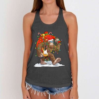 Funny Santa Bigfoot Christmas Lights Rock Sasquatch Believe Women's Knotted Racerback Tank