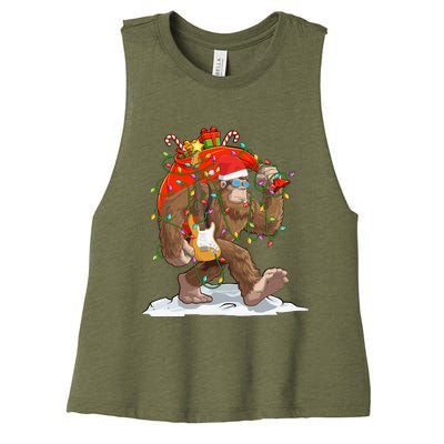 Funny Santa Bigfoot Christmas Lights Rock Sasquatch Believe Women's Racerback Cropped Tank