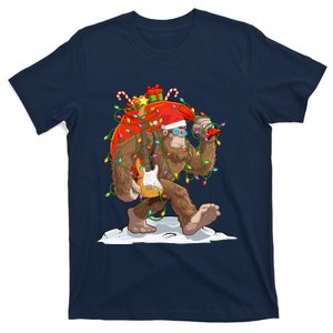 Funny Santa Bigfoot Christmas Lights Rock Sasquatch Believe T-Shirt