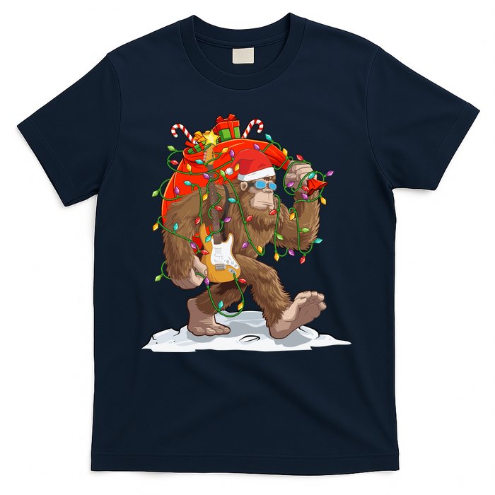 Funny Santa Bigfoot Christmas Lights Rock Sasquatch Believe T-Shirt