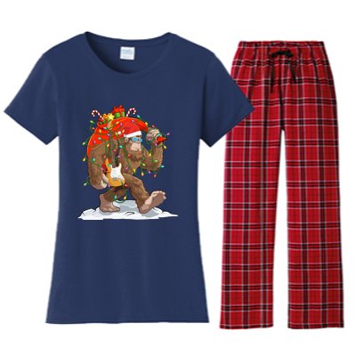 Funny Santa Bigfoot Christmas Lights Rock Sasquatch Believe Women's Flannel Pajama Set