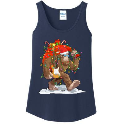 Funny Santa Bigfoot Christmas Lights Rock Sasquatch Believe Ladies Essential Tank