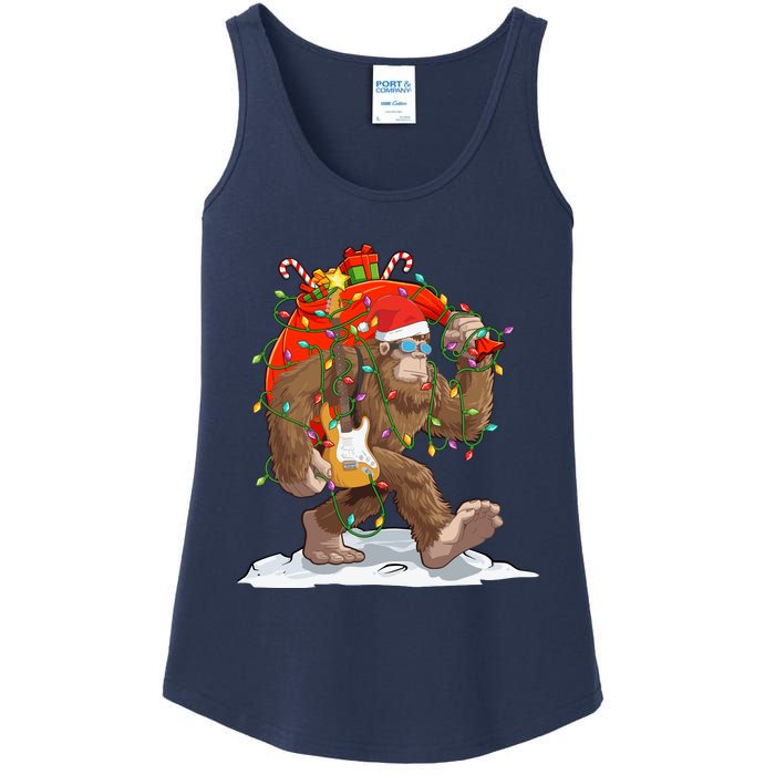 Funny Santa Bigfoot Christmas Lights Rock Sasquatch Believe Ladies Essential Tank