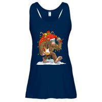 Funny Santa Bigfoot Christmas Lights Rock Sasquatch Believe Ladies Essential Flowy Tank