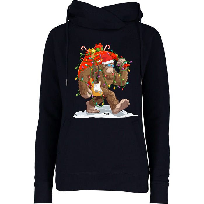 Funny Santa Bigfoot Christmas Lights Rock Sasquatch Believe Womens Funnel Neck Pullover Hood